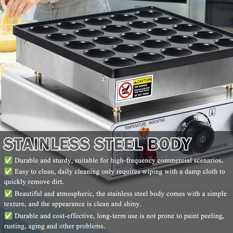 SIJIDING Mini Pancake Maker 25pcs Dutch Pancake Maker 950W Mini Pancakes Maker Machine Commercial Electric Dutch Pancakes Maker, Non-stick hotcakes Maker for Restaurant - Image 4